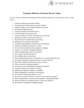 Consumer Behavior Literature Review