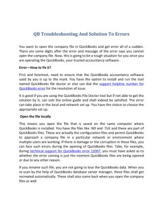 Qb troubleshooting and solution to errors