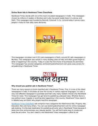 Online Book Ads In Navbharat Times Classifieds