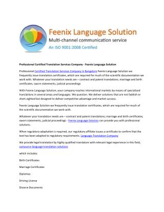 Professional Certified Translation Services Company - Feenix Language Solution
