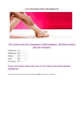 Laser Tattoo Removal Prices Birmingham UK