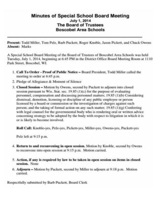 Thomas Woznicki Reference Letter and Boscobel, WI School Board Minutes