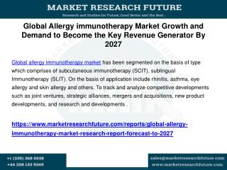 Global Allergy immunotherapy Market Growth and Demand to Become the Key Revenue Generator By 2027