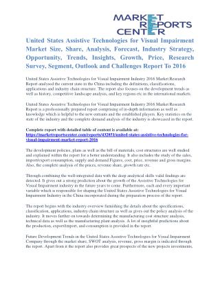 United States Assistive Technologies for Visual Impairment Market Share Forecast To 2016