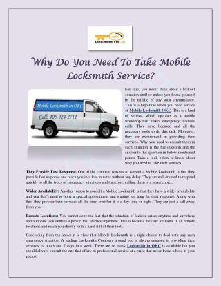 Why Do You Need To Take Mobile Locksmith Service