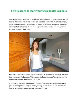 Five Reasons to Start Your Own Rental Business