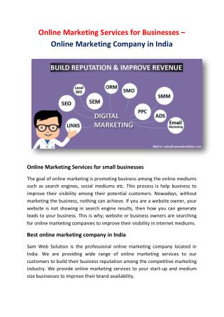 Online Marketing Services for Businesses – Online Marketing Company in India