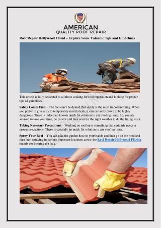 Roof Repair Hollywood Florid – Explore Some Valuable Tips and Guidelines