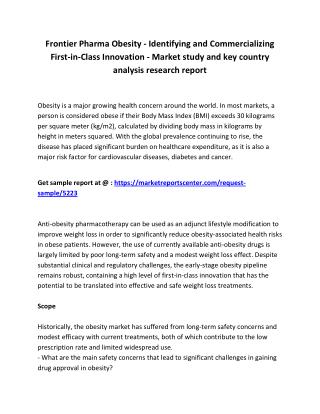 Frontier Pharma: Obesity - Identifying and Commercializing First-in-Class Innovation - Market overview, size, outlook, g