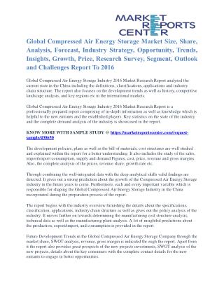 Compressed Air Energy Storage Market Trends, Challenges, Opportunities and Forecasts to 2016