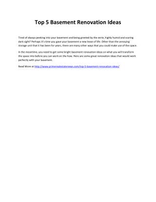 Top 5 Basement Renovation Ideas