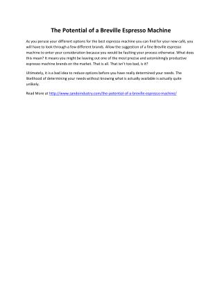 The Potential of a Breville Espresso Machine