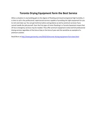 Toronto Drying Equipment form the Best Service