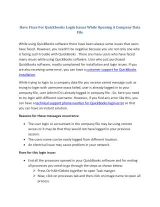 Quickbooks login issues while opening a company data file