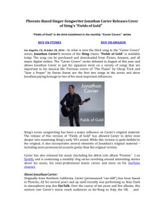 Phoenix-Based Singer-Songwriter Jonathan Cavier Releases Cover of Sting’s “Fields of Gold”