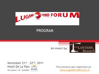 Organized by An event by: November 21 st – 22 nd , 2011 Hotel De La Paix Free entrance upon registration on: