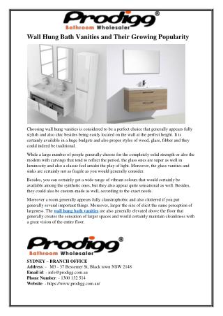 Wall Hung Bath Vanities and Their Growing Popularity