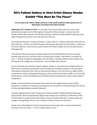 DC’s Fathom Gallery to Host Artist Otessa Ghadar Exhibit “This Must Be The Place”