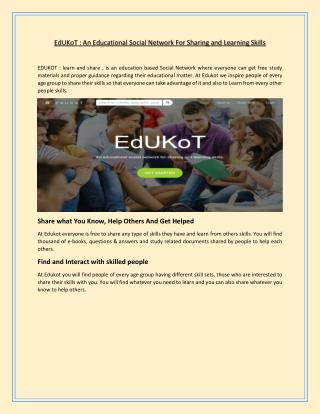 EdUKoT : An Educational Social Network For Sharing and Learning Skills