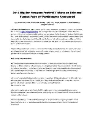 2017 Big Sur Foragers Festival Tickets on Sale and Fungus Face off Participants Announced