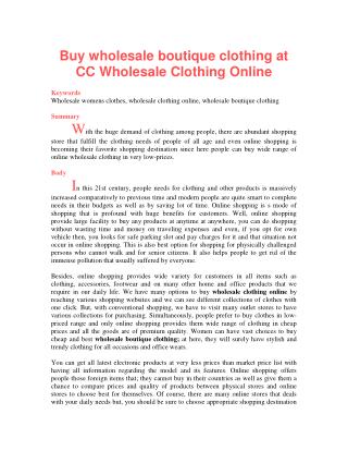 Buy wholesale boutique clothing at CC Wholesale Clothing Online