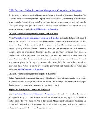 Best ORM Services in Bangalore