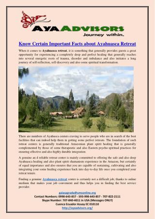 Know Certain Important Facts about Ayahuasca Retreat
