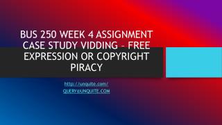 BUS 250 WEEK 4 ASSIGNMENT CASE STUDY VIDDING – FREE EXPRESSION OR COPYRIGHT PIRACY