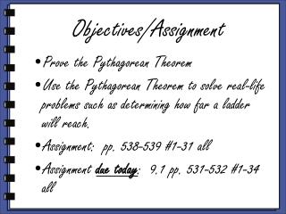 Objectives/Assignment