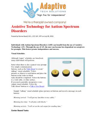 Assistive Technology for Autism Spectrum Disorders