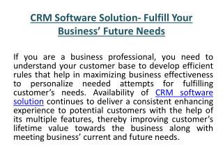 CRM Software Solution- Fulfill Your Business’ Future Needs