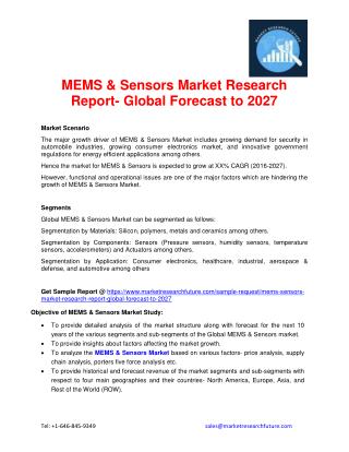 Global MEMS & Sensors Market Regional Analysis, market Share, Revenue and Cost Analysis with Key Company’s Profiles and