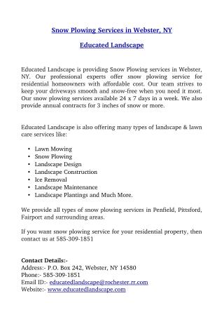 Snow Plowing Services in Webster, NY – Educated Landscape