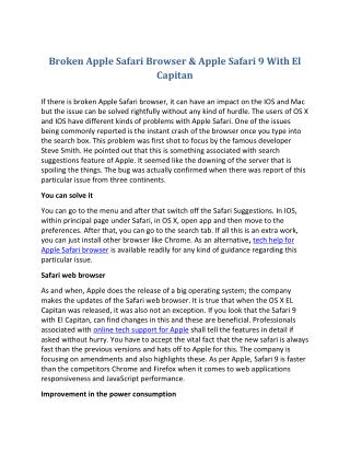 Broken Apple Safari Browser & Apple Safari 9 With El Capitan