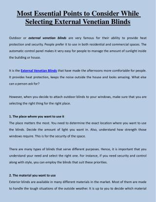Most Essential Points to Consider While Selecting External Venetian Blinds