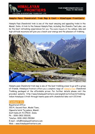 Hampta Pass Chandratal Trek Map & Cost – Himalayan Frontiers