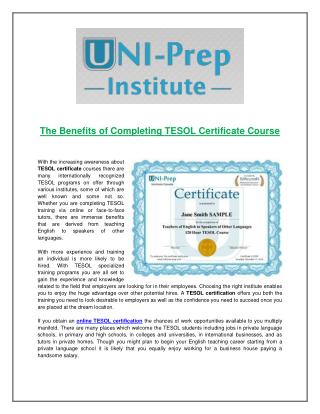 The Benefits of Completing TESOL Certificate Course