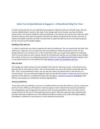 Sales tax in quickbooks &amp; support—a beneficial help for user
