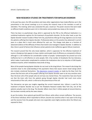 New Research Studies On Treatments For Bipolar Disorder