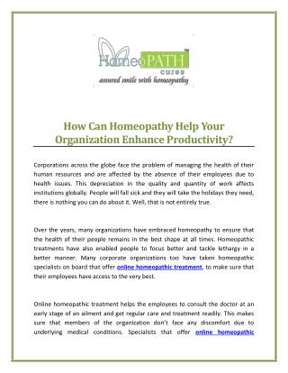 How Can Homeopathy Help Your Organization Enhance Productivity?