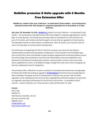 Netkiller promotes G Suite upgrade with 6 Months Free Extension Offer
