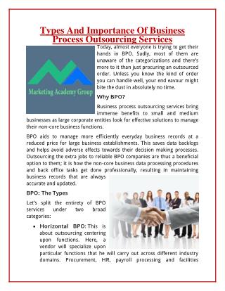 Types And Importance Of Business Process Outsourcing Services