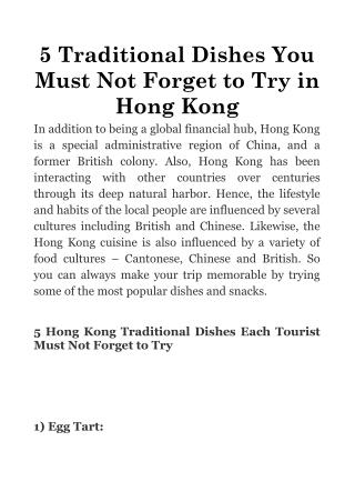 5 Traditional Dishes You Must Not Forget to Try in Hong Kong