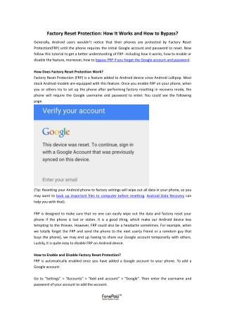 Factory Reset Protection: How It Works and How to Bypass?