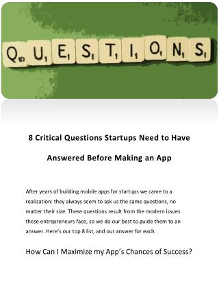 8 Critical Questions Startups Need to Have Answered Before Making an App