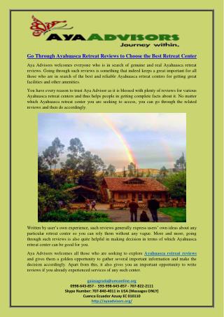 Go Through Ayahuasca Retreat Reviews to Choose the Best Retreat Center