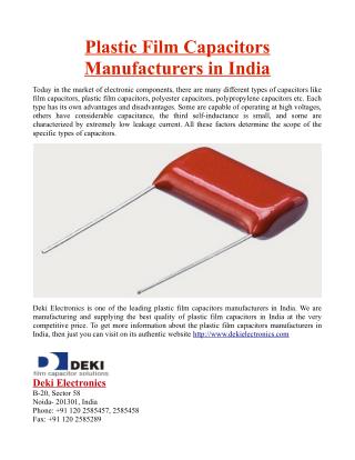 Plastic Film Capacitors Manufacturers in India