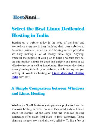 Select the Best Linux Dedicated Hosting in India