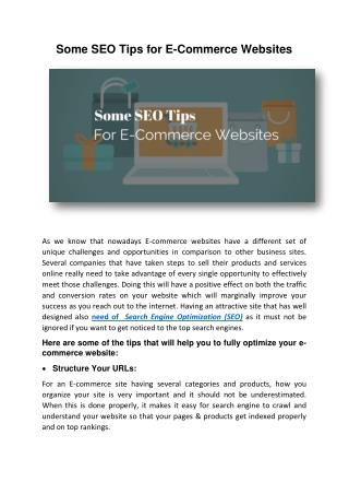 Some SEO Tips For E-Commerce Websites