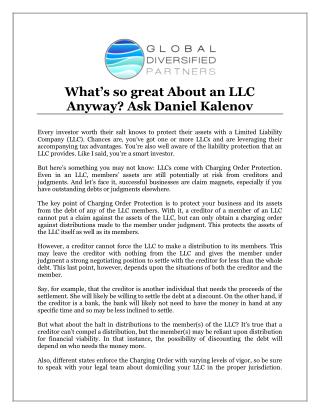 What’s so great About an LLC Anyway? Ask Daniel Kalenov